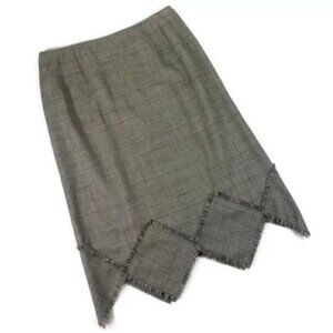 Vintage Harve Bernard Wool Pencil Skirt Women Black Windowpane Plaid Fringe 16